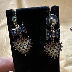 Betsey Johnson Navy Heart and Bow post Earrings vintage